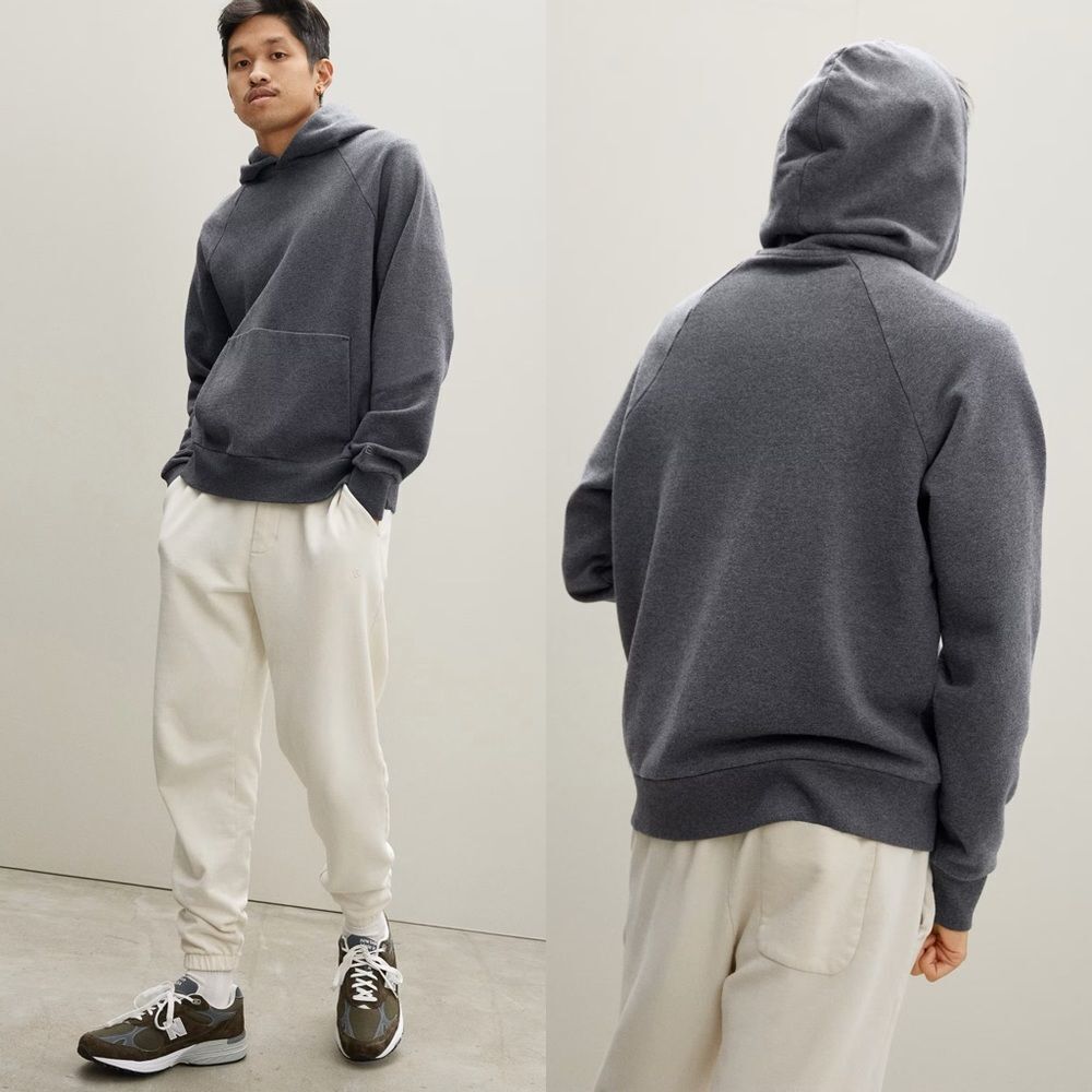 EVERLANE Hoodie Mens Medium The Track Organic Cotton Heather Gray Retro 90s NWT - Picture 3 of 12